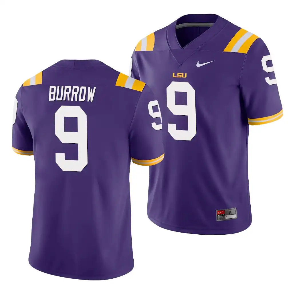 Men's LSU Tigers Joe Burrow #9 Purple Game NCAA Football Jersey